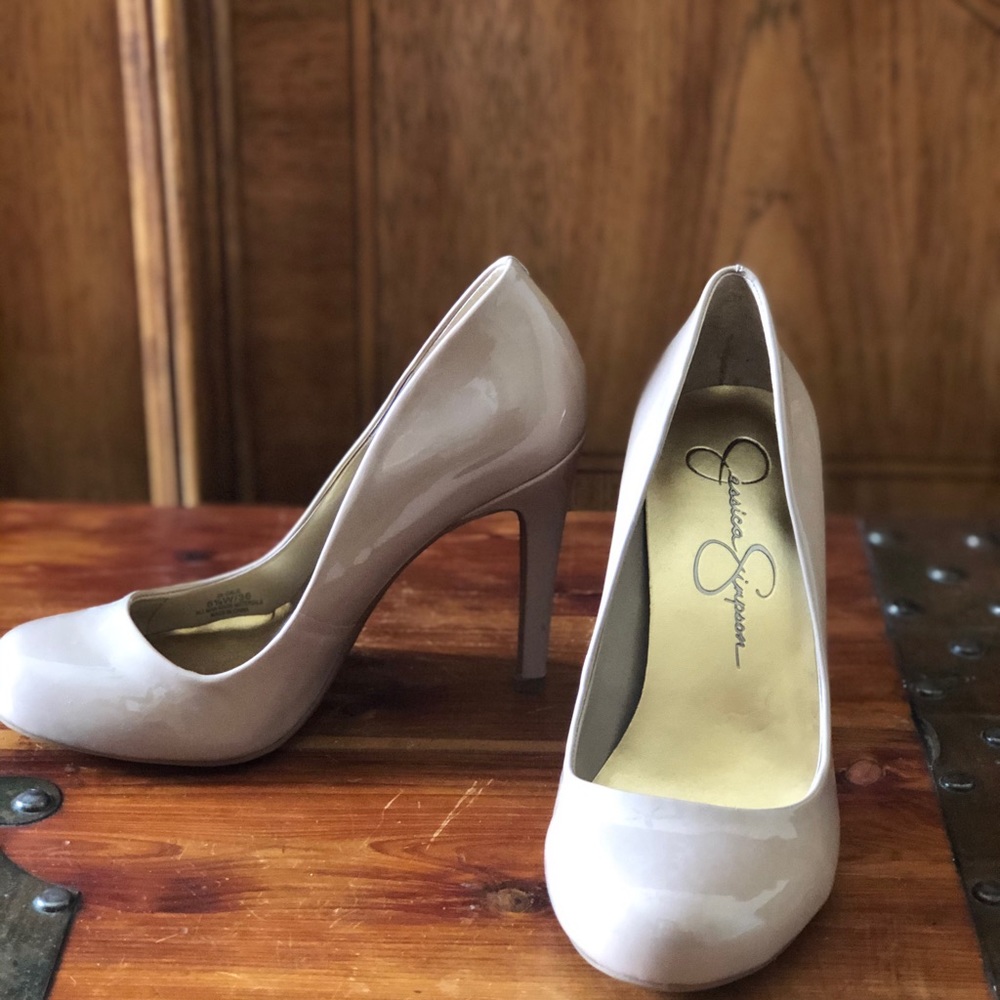 Tan patent leather heels